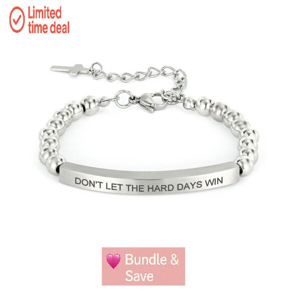 Stainless Steel Beaded Cross Bracelet with Bible Verse, Adjustable Fit - Picture 1 of 8